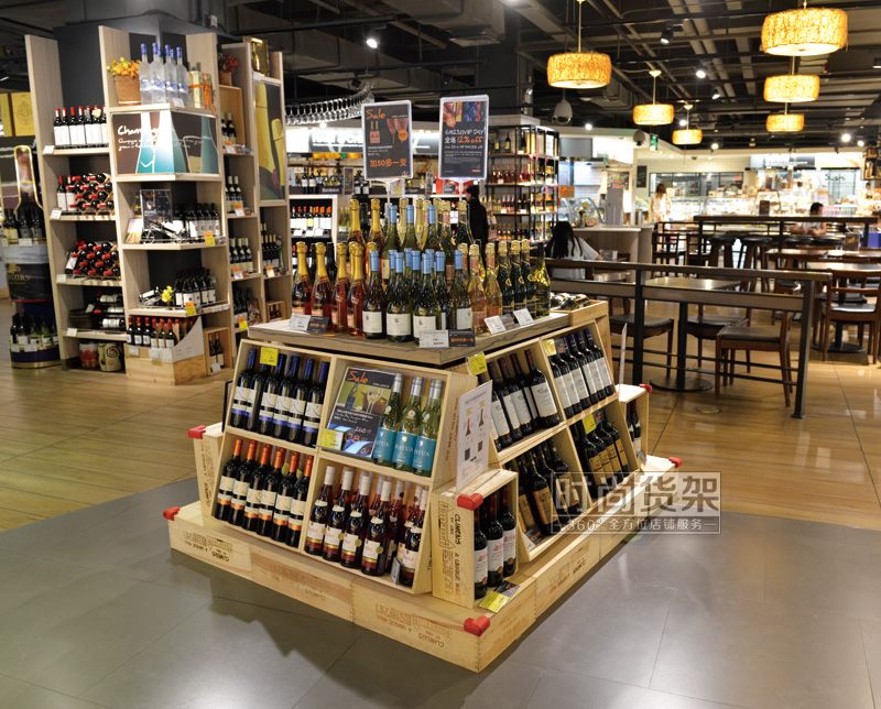 超市貨架_木質(zhì)紅酒促銷桌